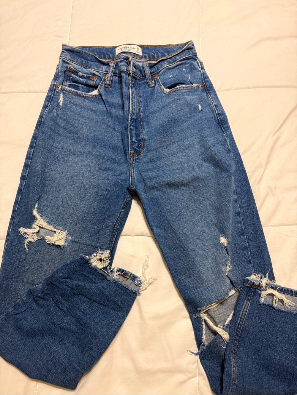 Abercrombie & Fitch Distressed Medium Blue Boyfriend Jeans